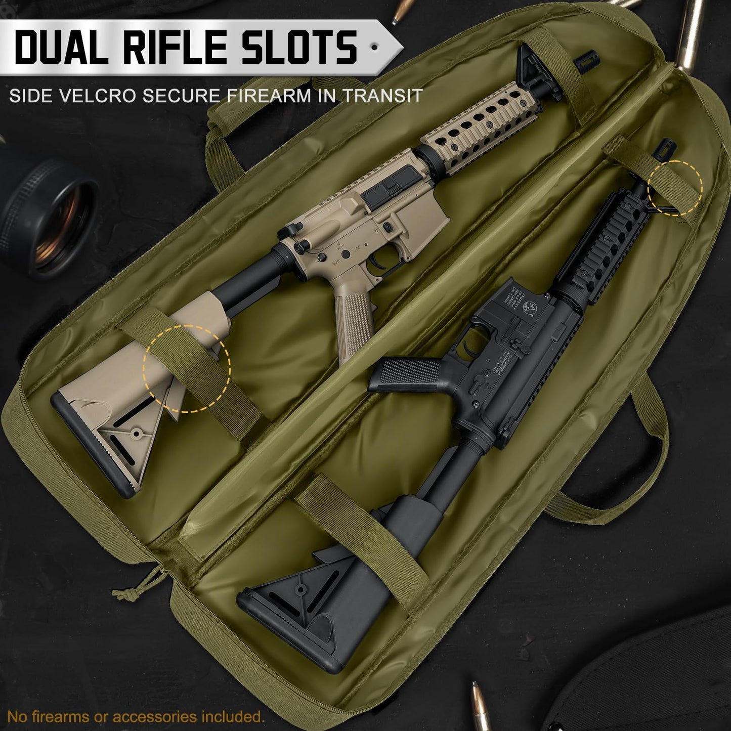 DULCE DOM Double Rifle Case, 38 42 44 inch Soft Gun Tactical Bag for Shooting Range, Movable Divider for 1 or 2 Gears, Multiple Magazine Pouches & Accessory Bags (Green, 42'')