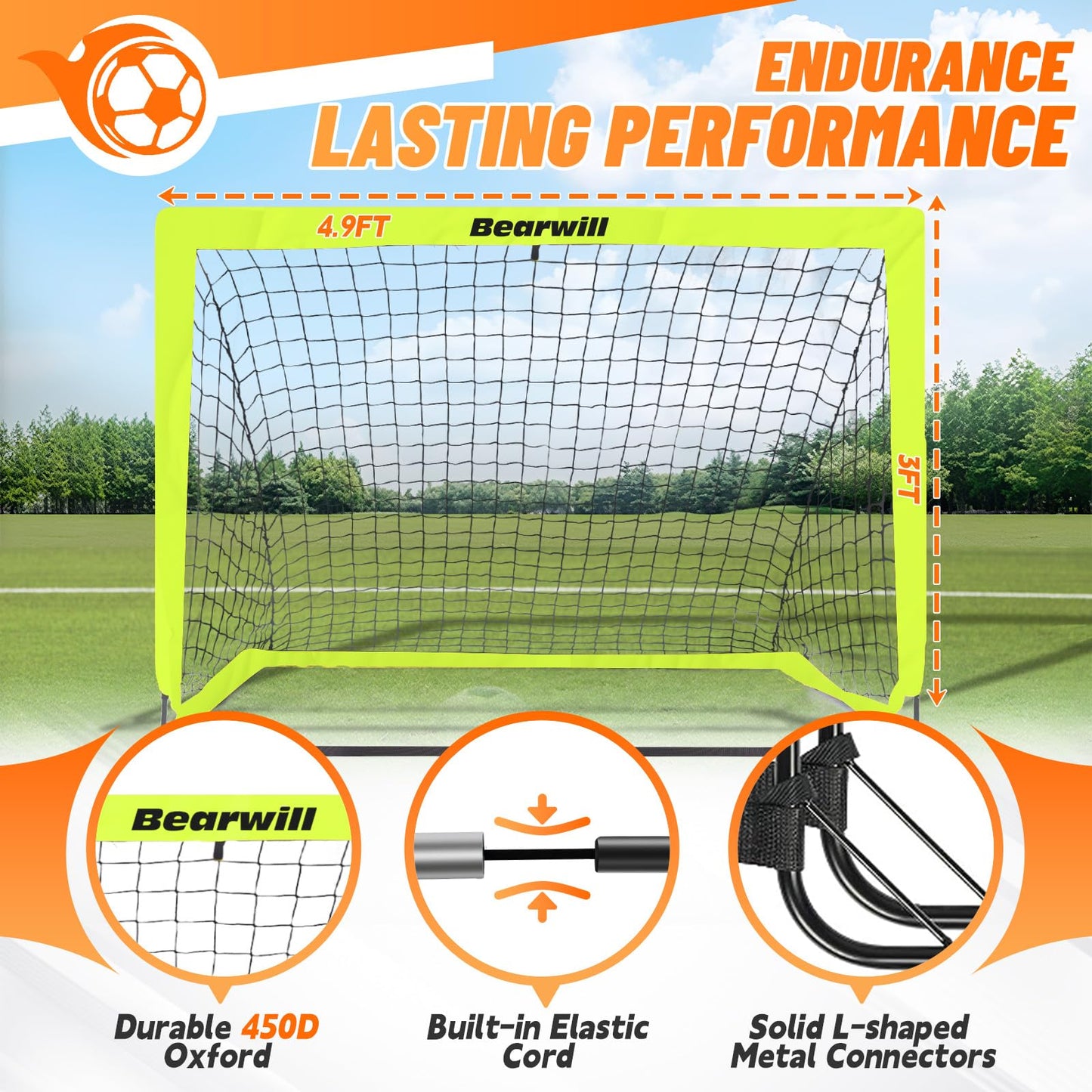 Bearwill Soccer Goal, Kids Soccer Goals for Backyard Set of 2, 4x3ft Portable Soccer Goal Pop Up Soccer Net, Kids Soccer Net Training Equipment with Soccer Ball, Ladder, Cones, Targets