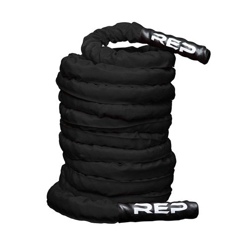 REP Battle Ropes - PolyDacron Battle Rope for Strength and Conditioning Workouts – 1.5" and 2" Diameter, 30ft, 40ft, 50ft Lengths with Optional Cover Sleeve (Black, 1.5 inch x 30 ft)