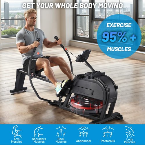Rowing Machine, Magnetic Rowing Machine with 16 Levels of Quiet Dual Slide, Rowing Exercise Equipment for Home Use, App Compatible, 350lb Weight Capacity