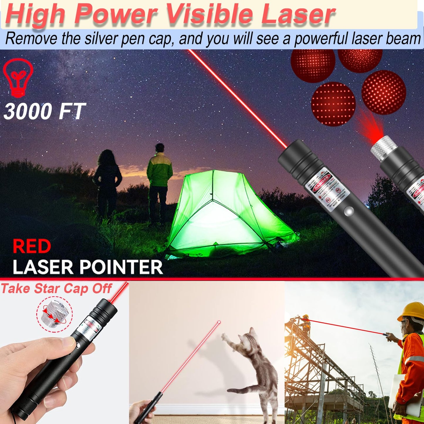 MEUSNO Lazer Pointer, Red Laser Pointer High Power Cat Laser Pointer Toy Red High Power Rechargeable Lazer Pointer for Cats Dogs Toy, High Power Laser Pointer for Presentations Cat Dogs Pet Toy