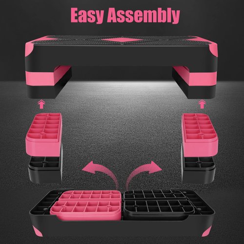 HaoKang Adjustabl Aerobic Stepper Fitness Step Platform Health Workout for Sports Training Black-Red