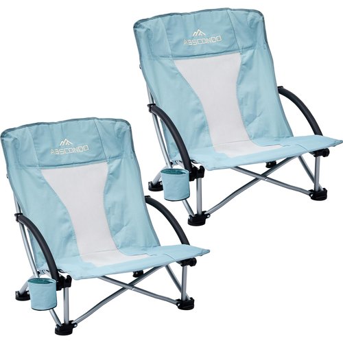 ABSCONDO Low Beach Chair for Camping, Picnic, Sporting,Lightweight Camping Chair for Adults,Folding Beach Chair with Cup Holder & Carry Bag(2pcs)