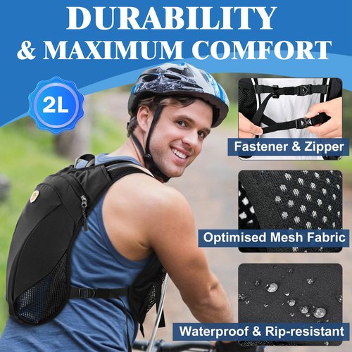 MIAOJIA Hydration Backpack with 2L Water Bladder Bag, Lightweight and Breathable Running Vest for Men, Adjustable Chest Straps Water Pack for Cycling Hiking Climbing Outdoor Rave for Women(Black)