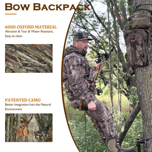 NEW VIEW Bow Hunting Backpack with Bow Holder, Camo Bow Case for Compound Bow, Tree Saddle Hunting Pack, Large Capacity Archery Backpack for Men and Women