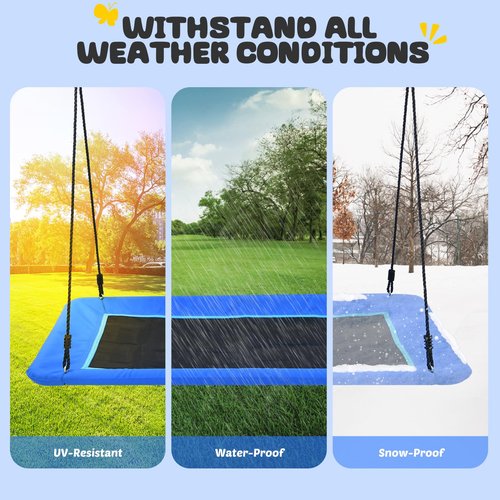 Trekassy 700lb 60" Rectangle Platform Tree Swing for Kids and Adults Waterproof 2 Hanging Straps (Blue)