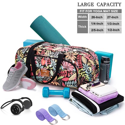 AROME Yoga Mat Bag for Women Men, Large Canvas Yoga Bag for 1/4" 1/3" 2/5" 1/2" Extra Thick Exercise Yoga Mat Gym Tote Sports Duffle Bag Carrying Bags with Wet Pocket & Shoulder Strap & Mat Strap