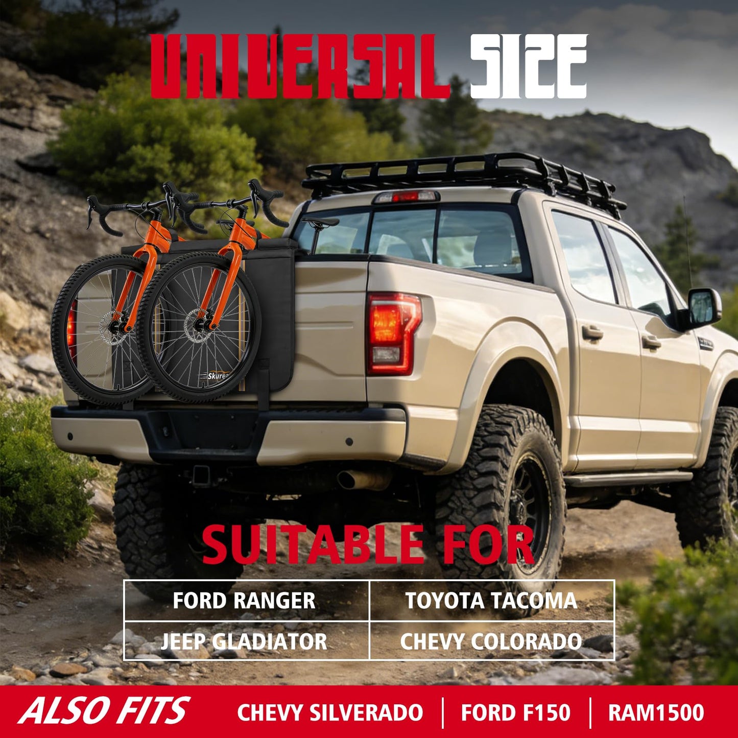 Tailgate 2 Bike Pad for E-Bike and Mountain Bike, Outdoors Tailgate Protection Pad with Additional Replaceable E-Bike Straps, Ebike Tailgate Bed Mat for Truck Pickup