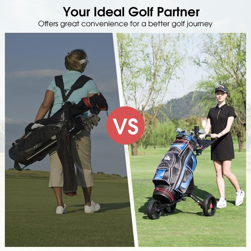 Tangkula Golf Push Pull Cart, Lightweight Foldable Collapsible 3 Wheels Golf Push Cart, Golf Trolley with Elastic Strap, Cup Holder, Scoreboard Storage & Foot Brake