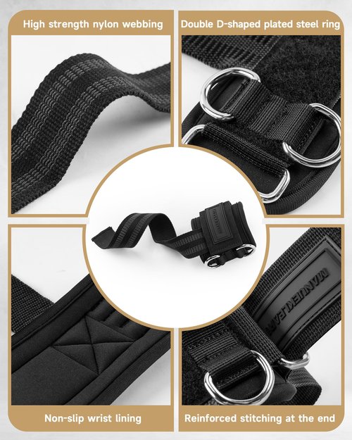 MANUEKLEAR Non-Slip Wrist Straps for Weightlifting Deadlifting, Gym Lifting Straps with D Rings for Cable Machine Workout, 10mm Neoprene Padded Weight lifting Wrist Wraps for Men Women (Black)