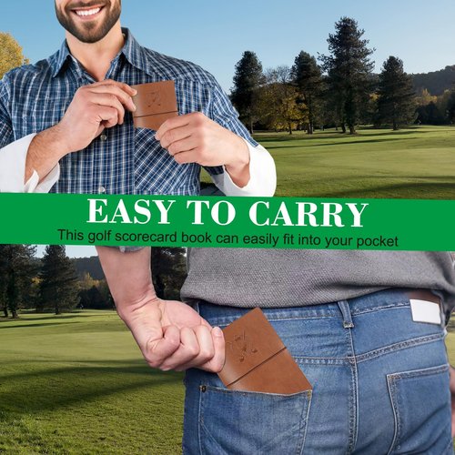 ARCHEREST Golf Scorecard Book with Pencil, Waterproof Leather Golf Scorecard Notebook Log Journal Holder with Pages for Men Golfers, Sports and Outdoor Club Accessories, Brown