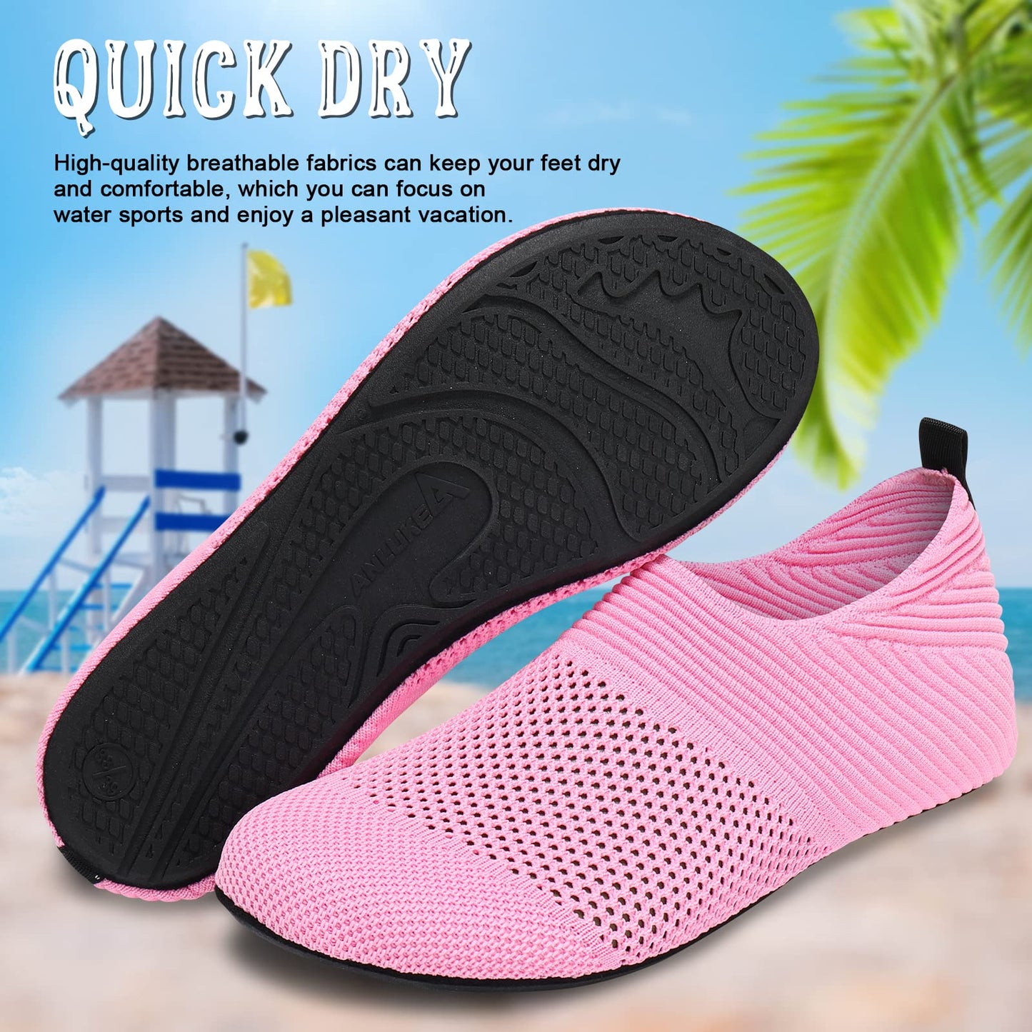 ANLUKE Barefoot Quick-Dry Water Sports Shoes Aqua Socks for Swim Beach Pool Surf Yoga for Women Men (42/43, KPink)