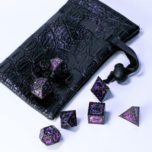 UDIXI Metal DND Dice Set, 7PCS Polyhedral D&D Dice Set Dragon d and d Dice with Gift Box for Dungeons and Dragons Role Playing Games (Purple Sequins)