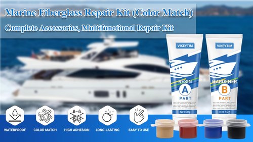 VIKEYTIM Marine Fiberglass Repair Kit (Color Match), 3.5oz/100g Gel Coat Repair Kit for Boats, Fiberglass Repair Fix Holes, Chips, Deep Cracks, Ceramic, Porcelain Fiberglass Filler