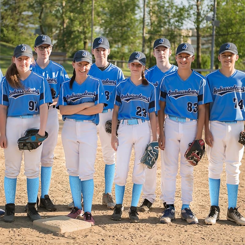 Light Blue Baseball/Softball Sock and Belt Combo Set - Youth & Adult Sizes, 2 Socks + 1 Belt
