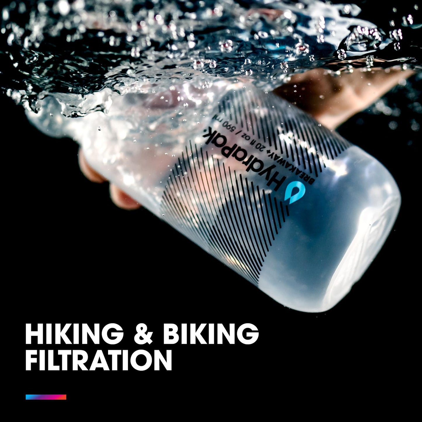 HydraPak Breakaway+ Filter Water Bottle (30oz) - Hike & Bike Squeeze Water Bottle, Fits Backpacks & Bike Cages - Clear