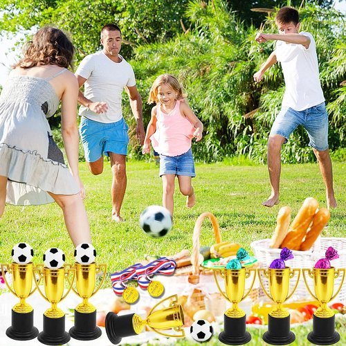 Fottaqqan 48PCS Mini Awards Trophies Cups Medals for Kids,4inch Plastic Golden Trophy Medal Set,Participation Trophy for Winner Competition Sports Reward Party Favors