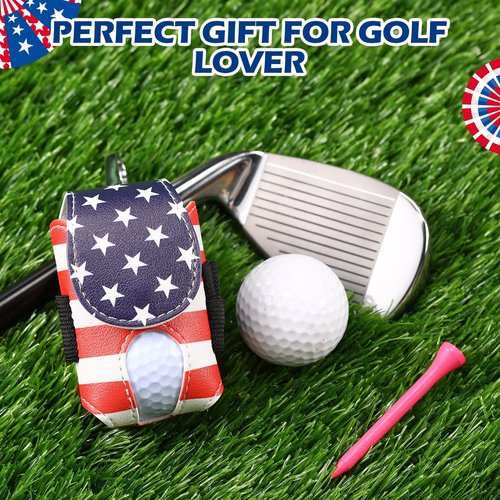 Abbylike Leather Golf Bag Tee Holder American Flag Golf Pouch with Keychain Clip Mini Ball Pouch Bag Gift for Dad Independence Day Style Stuff