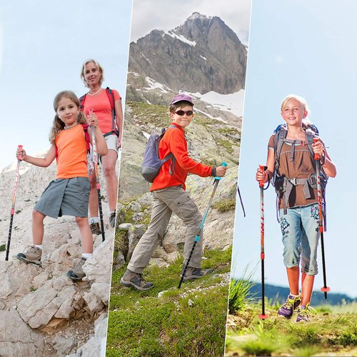 FitTrek Hiking Poles for Kids - Ultralight Nordic Walking Sticks - Telescopic Child Trekking Poles Collapsible 2 Pack Blue