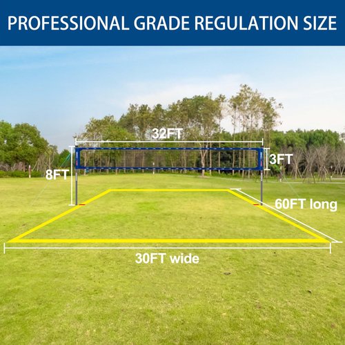 JOLORLY Professional Volleyball Net Set Heavy Duty for Outdoor Backyard Portable with Aluminum Adjustable Height Scoring Poles, Regulation Nets System for Tournament, Grass (Blue)