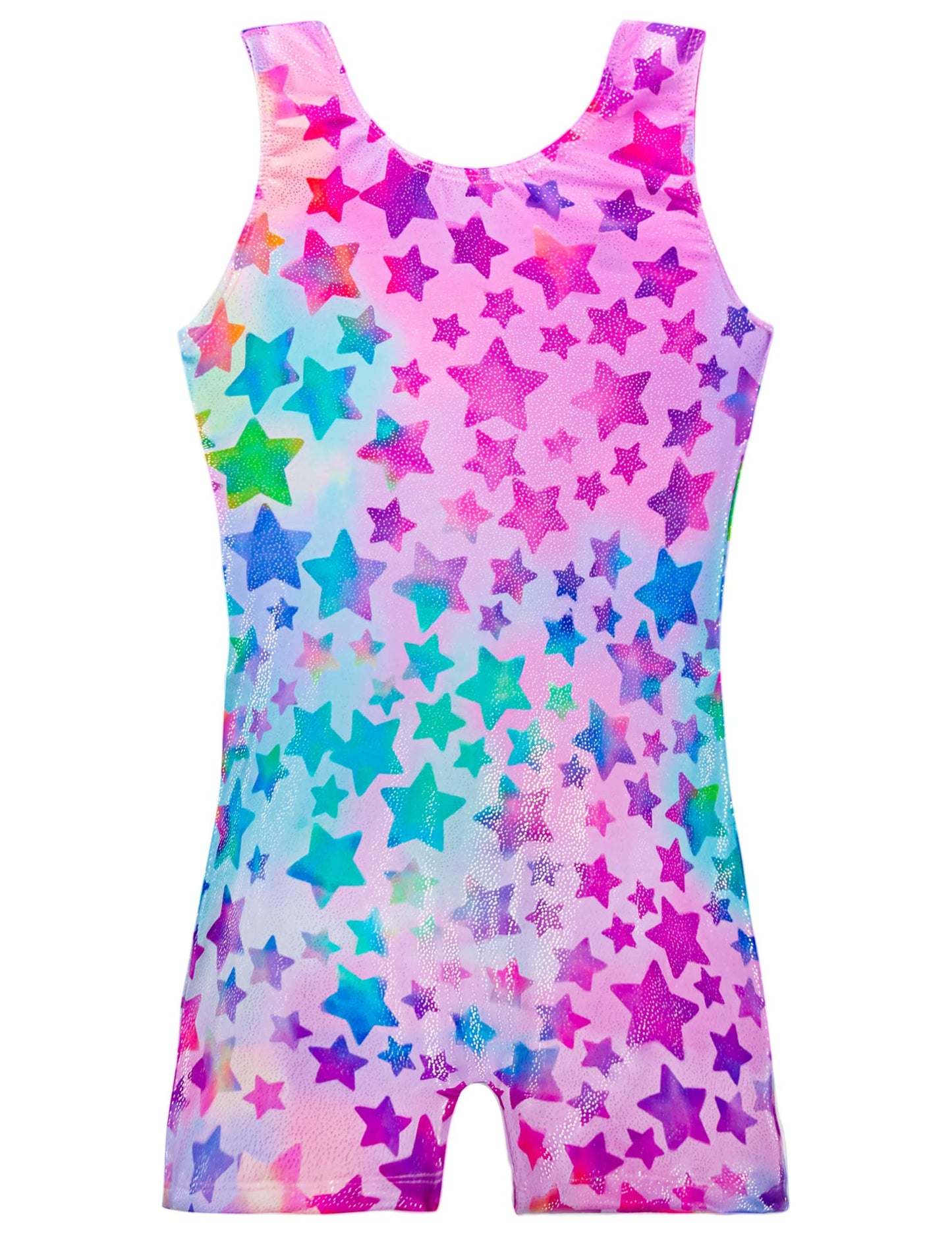 TENVDA Gymnastics Leotards for Toddler Girls 3t 4t Sparkly Hot Pink Stars One-Piece Sleeveless Kids Biketard with Shorts