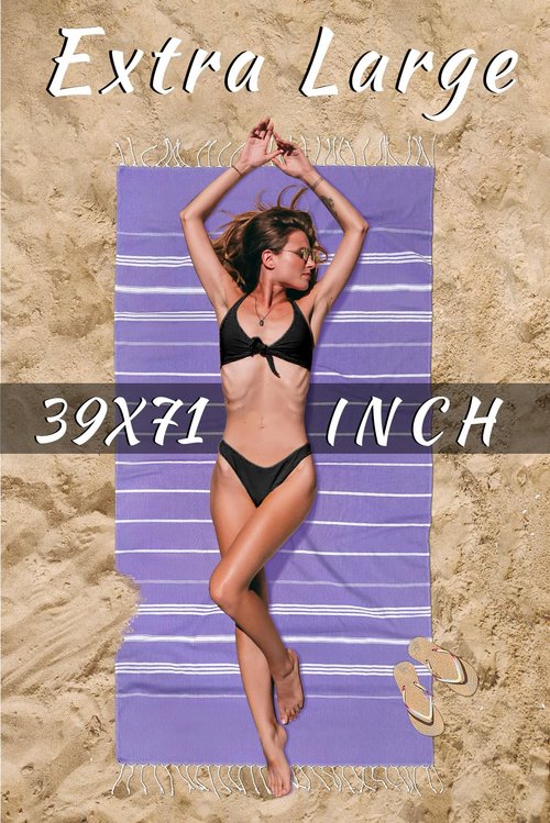 cabanana Turkish Beach Towel Oversized - 39"x71" Quick Dry Sand Free Thin Beach Towels for Adults,Extra Large Cotton Lightweigh Travel Towel for Beach Accessories (Purple)