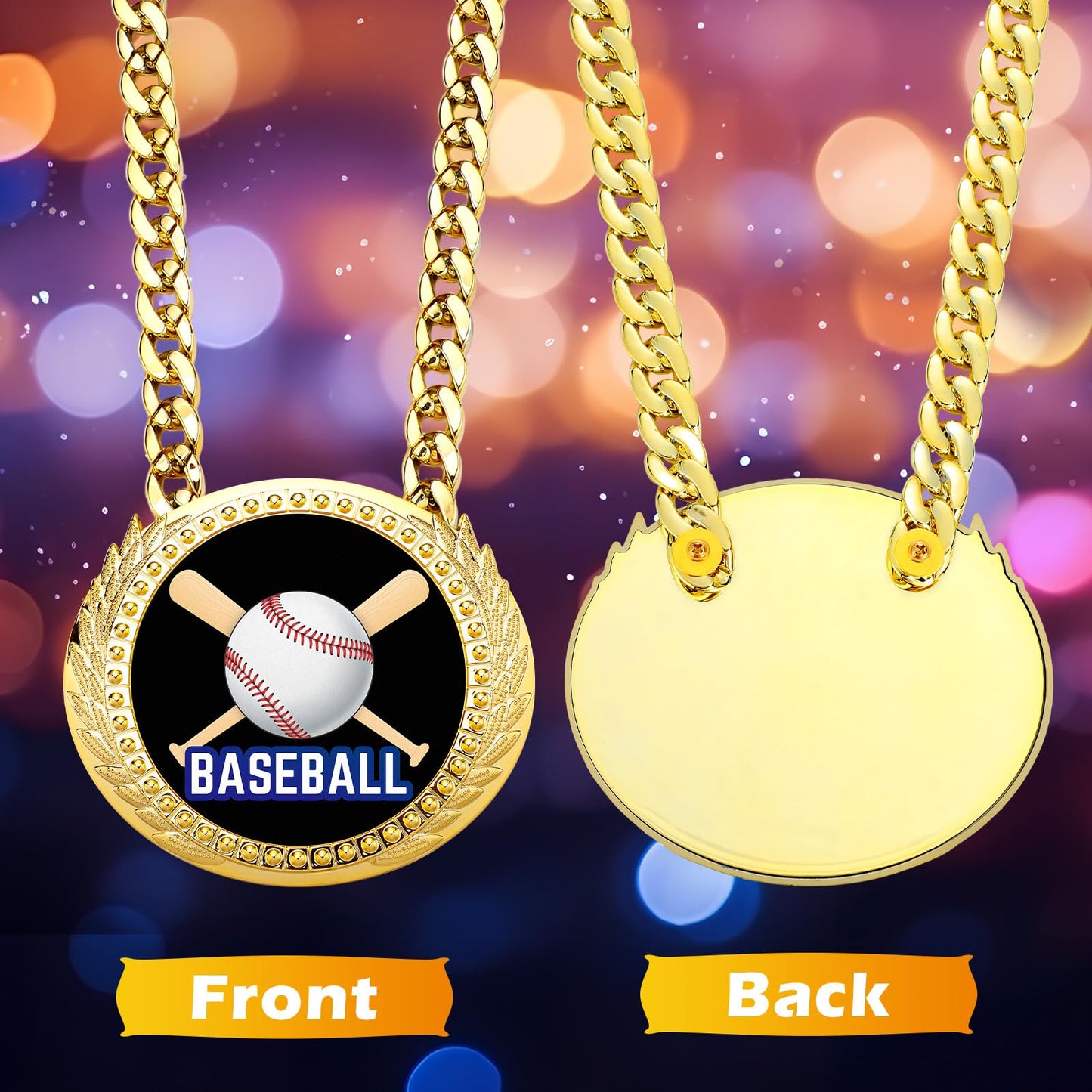 Tondiamo Sports MVP Turnover Chain Medal 6 Big Gold Champ Award Necklace Chain Baseball Basketball Football Soccer Softball Volleyball Sports Competitions Prize Gifts and Party Favors(Baseball)