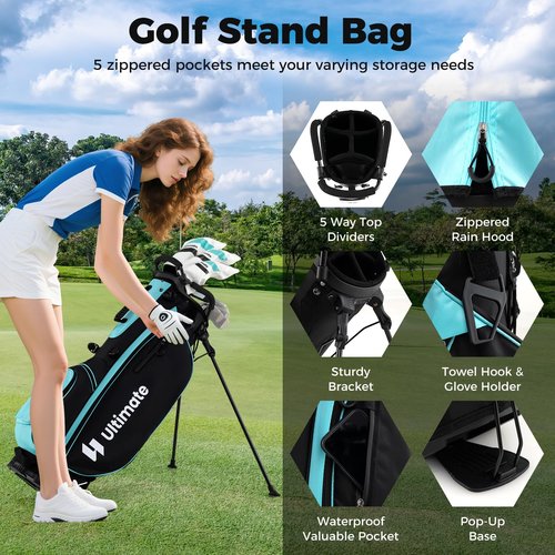 ULTIMATE Women's Complete Golf Clubs Set w/Stand Bag, 460CC #1 Driver, #3 Fairway, Hybrid, #5#6#7#8#9#P #S Irons, Putter & Headcovers, Womens Golf Clubs Full Set - Right Handed (Green)