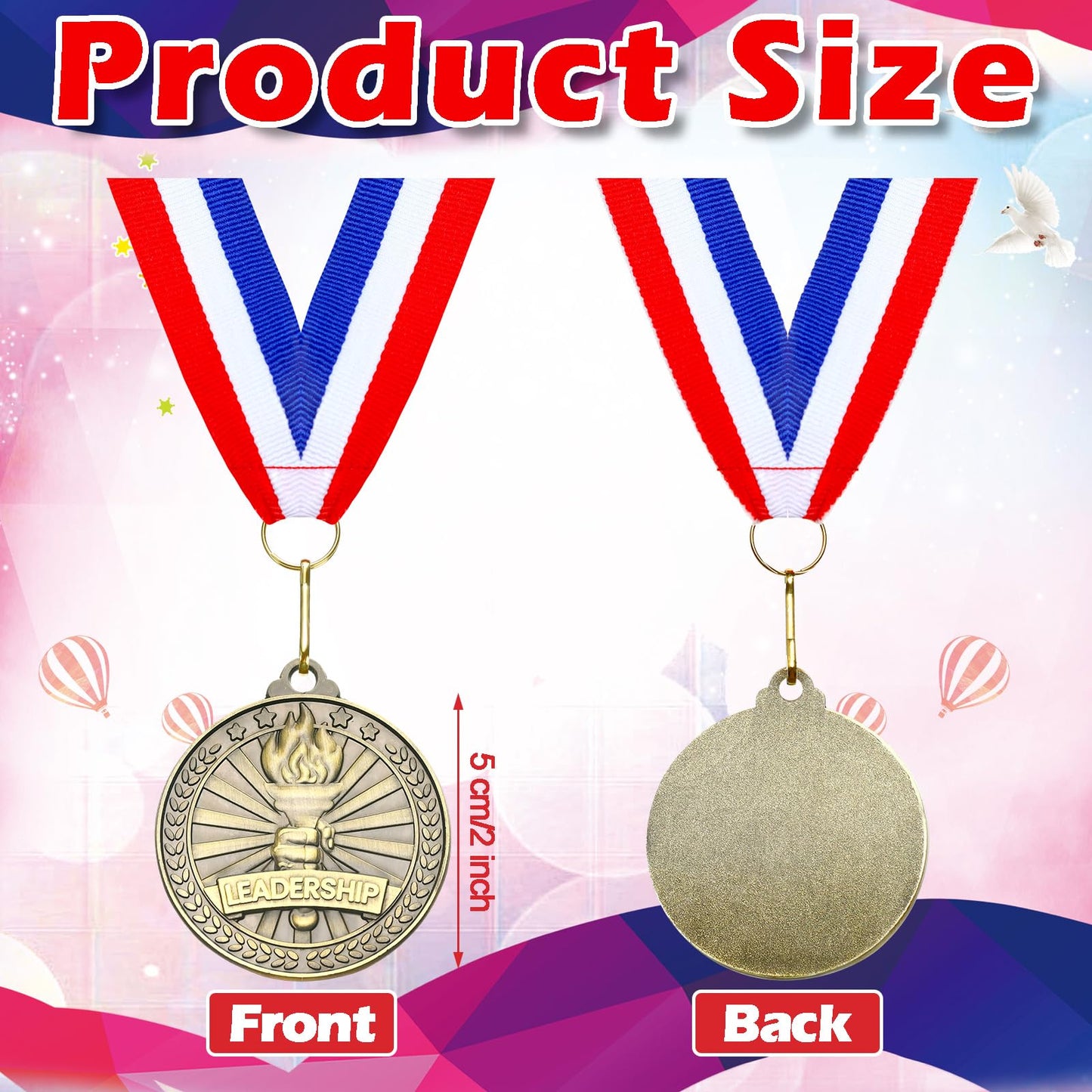 Quelay 30 Pcs 2'' Award Medals Bulk Gold Winner Medals with Neck Ribbons Metal Trophy Award Prize Gift for Tournaments, Competitions, Party, Kids and Adults(Leadership)