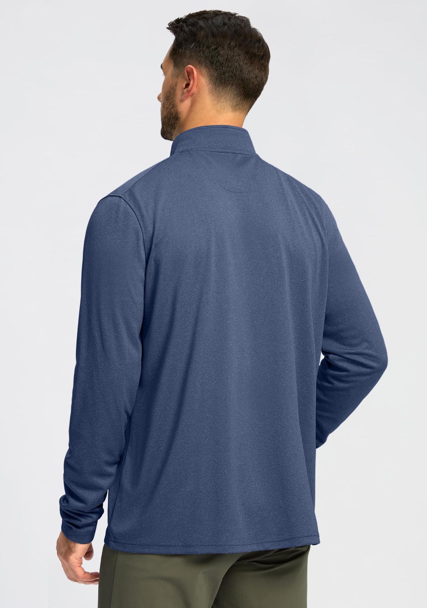 Obla Golf Quarter Zip Pullover for Men Mock Neck Sweatshirt Lightweight Sun Protection Men's Long Sleeve Golf Shirt (Deep Blue Melange_XL)