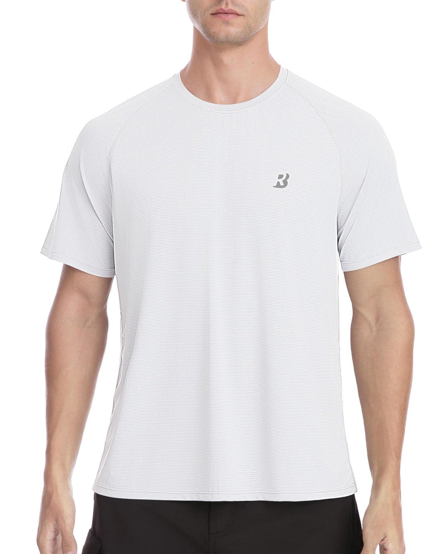 Roadbox Men's Rash Guard Short Slevee, UPF 50+ UV Sun Protection Water T-Shirts, Quick Dry Swim Shirts for Surf Beach Fishing (Large) White