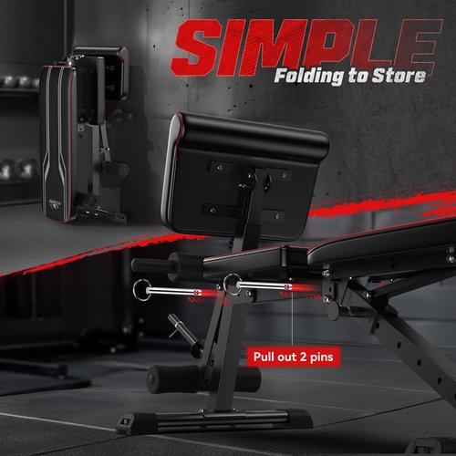 FLYBIRD Workout Bench with Leg Extension and Preacher Curl Pad, Foldable Weight Bchen for Home Gym, 800LBS Weight Capacity Exercise Bench for Full Body Strength Training
