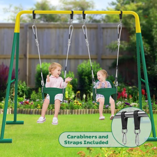 Toddler Swing, Heavy Duty Kids High Back Bucket Swings Ages for 3-6 with Snap Hooks and Safety Harness, Safety Design Easy Install Baby Swing for Outdoor Playground, Backyard (Green)