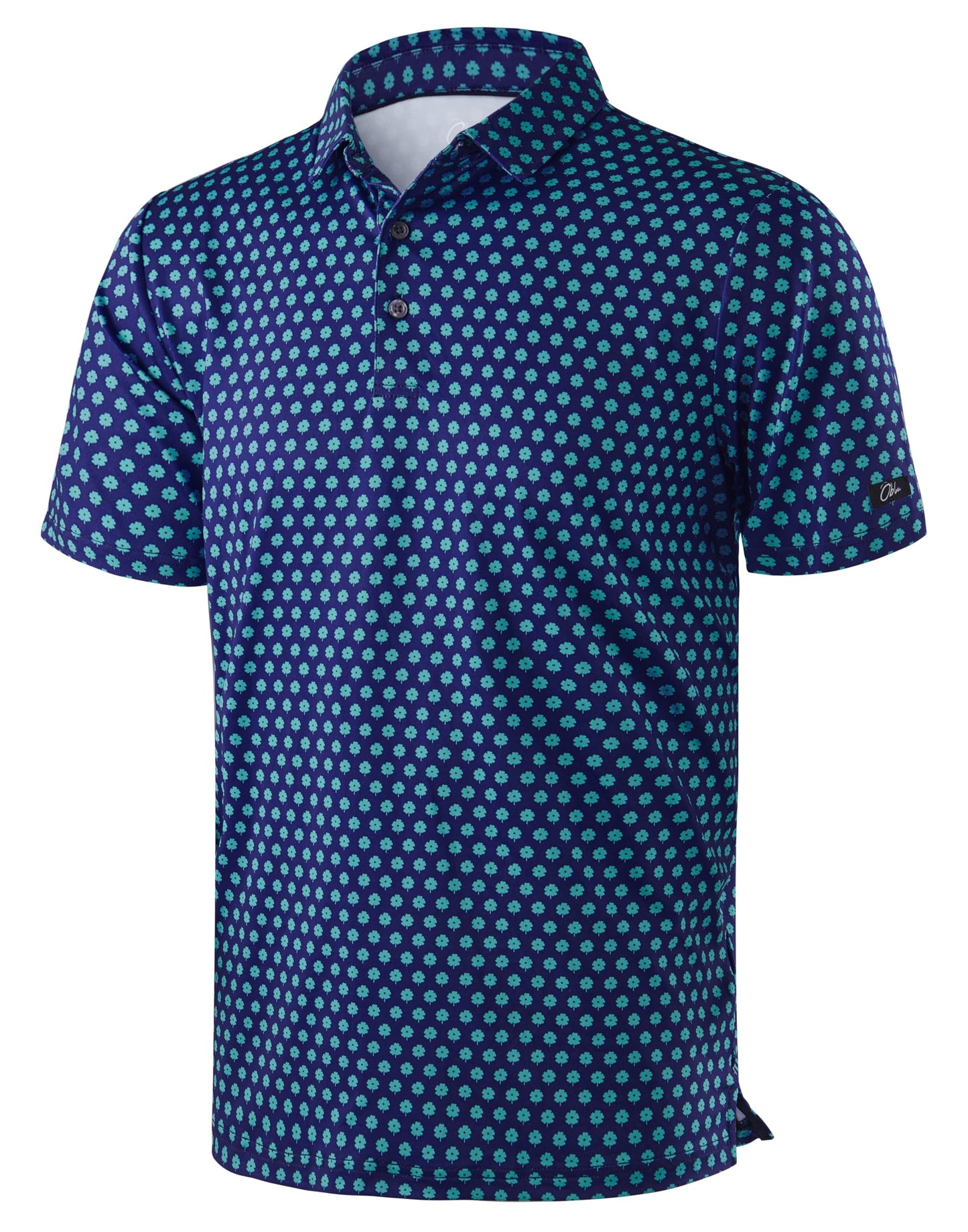 Obla Mens Golf Polo Shirts Short Sleeve Dry Fit Performance Moisture Wicking Casual Print Collared Golf Shirts for Men (Navy Blue Flower_M)