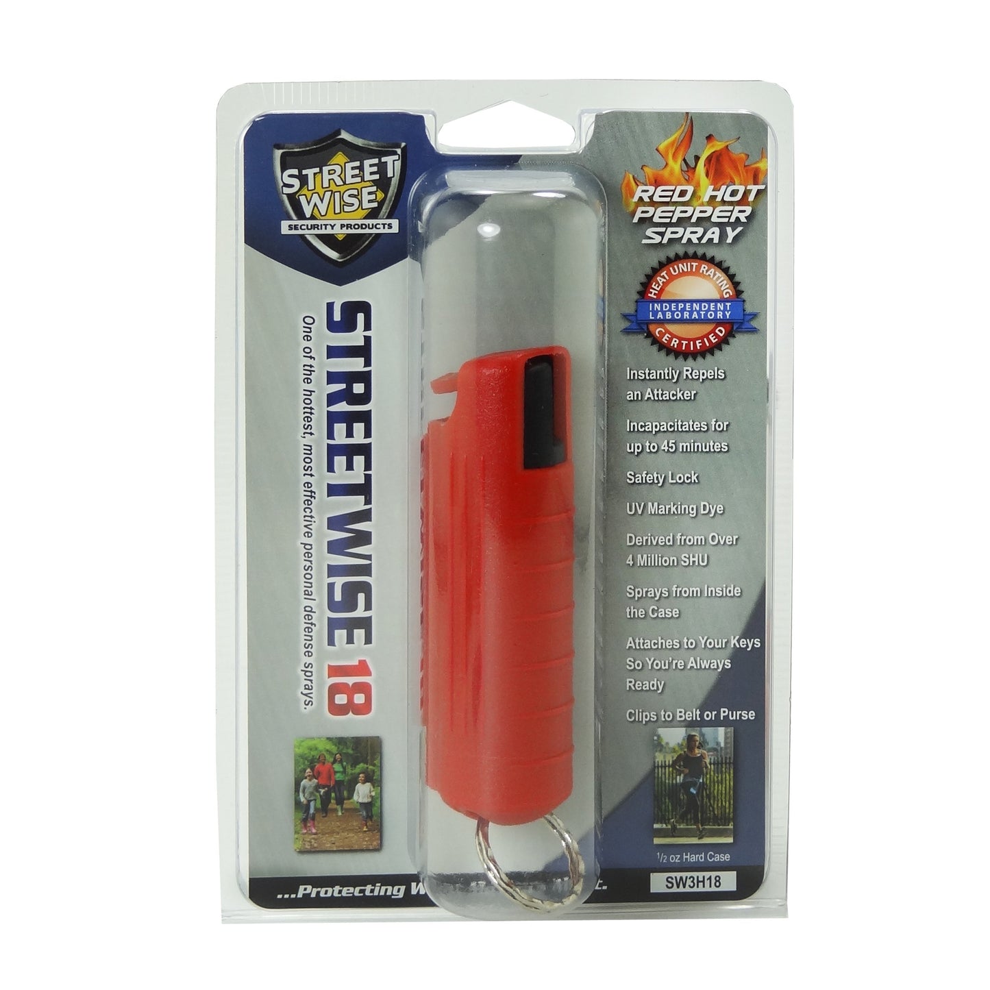 Streetwise 18 Pepper Spray Keychain for Women - Red Hard Case, Lab Certified Heat, Compact Spray with UV Dye & Twist Lock