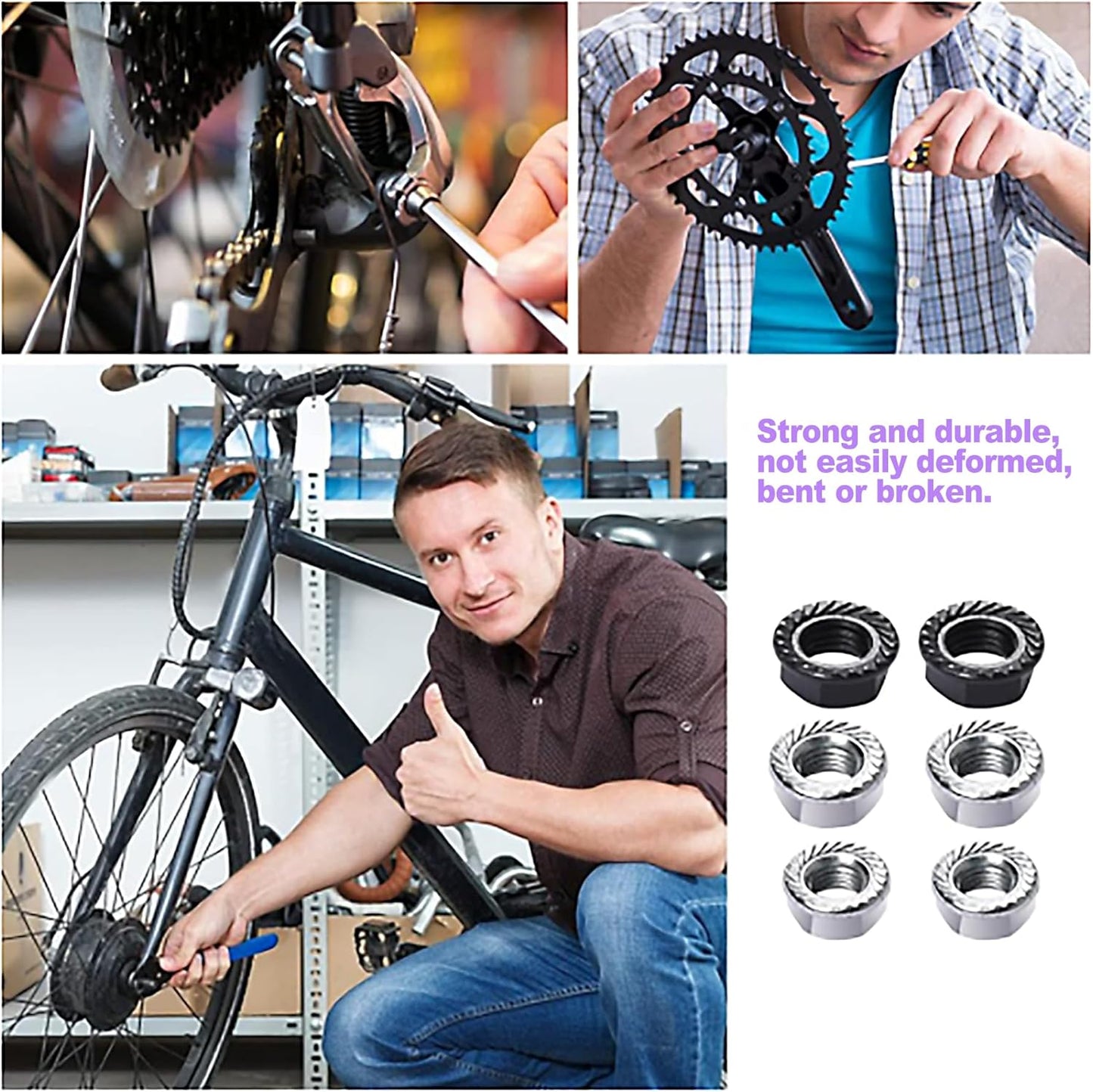 24 PCS Bike Axle Nut and Washer Kit - M8 M9.5 M10 Bicycle Replacement Parts - Mountain & Road Wheel Nuts Bolts Set - Universal Fit Bike Upgrades
