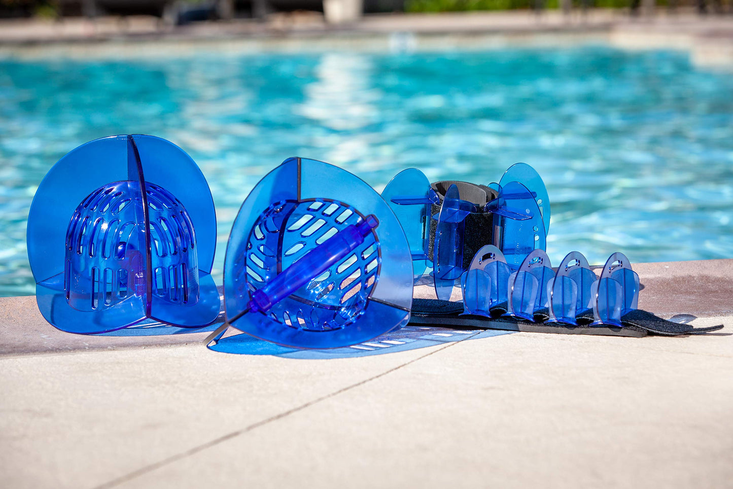 Hydrorevolution Ultimate Pool Exercise Bundle | High Resistance Water Weights | Water Exercise Equipment | Aqualogix Blue Bells, Fins & Aquastrength Barbell | Quick Start Guide
