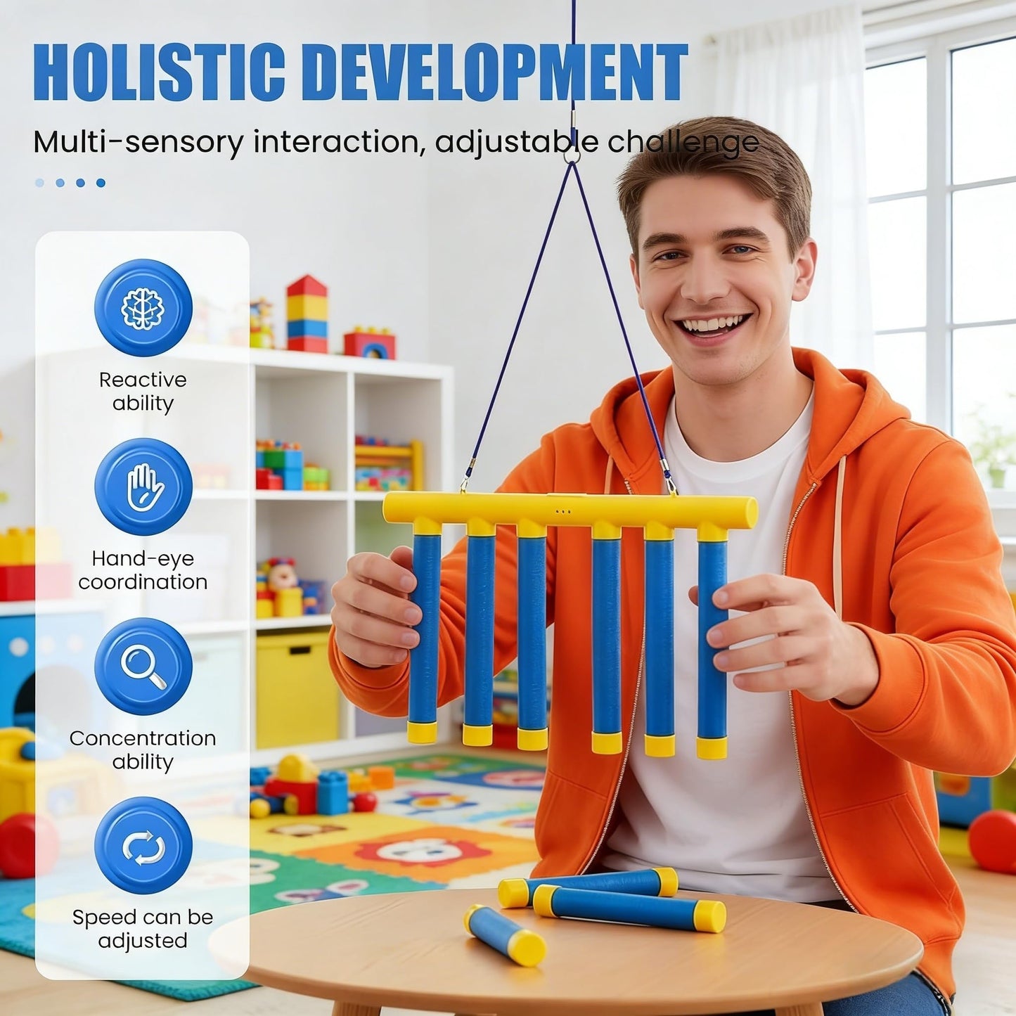2026 New Reflex Sticks Rebounce Game,Reflex Drop Sticks Challenge Game,Falling Sticks Reaction Time Trainer with Adjustable Speed Modes for Home, Office & Team Activities (Yellow-Rechargeable)
