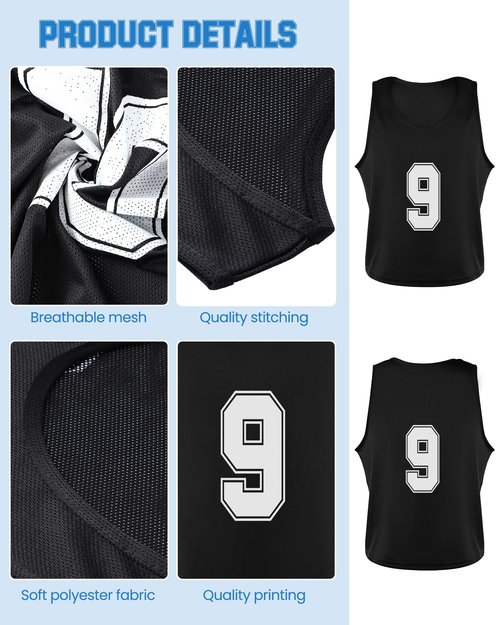 Silkfly 24 Pack Pinnies Scrimmage Vests Youth Team Practice Vests Numbered Mesh Soccer Practice Jersey Training Vest(Black, White)