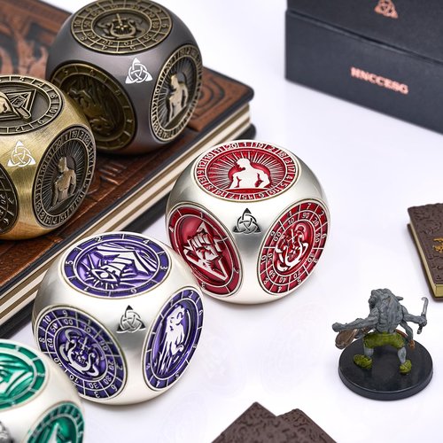 DND Spinner Dice,HNCCESG 7 in 1 Unique Metal Dice Set with Stat Engraving for Dungeons and Dragons Gifts, Polyhedral Role Playing Game Dice(Matte Red)