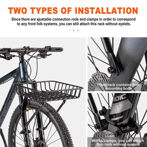 CXWXC Bike Basket Rack - Large Front Bicycle Basket with Struts - Front Mount Aluminium Bike Basket Large Capacity