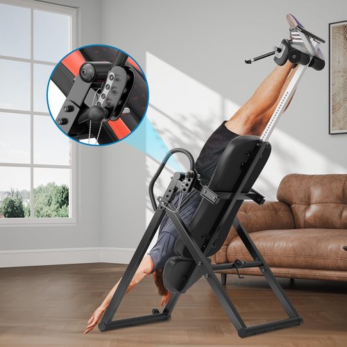 YOLEO ITX360 Inversion Table for Back Pain 2025 Foldable Inversion Table w/ Removable Lumbar Pad, Reversible Ankle Holders, Easy Assembly (Black)
