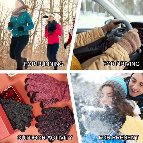Winter Gloves For Men Women- Thermal Fleece Lined Touchscreen Gloves With Anti-Slip Grip For Skiing/Cycling/Hiking, Elastic Cuff Design