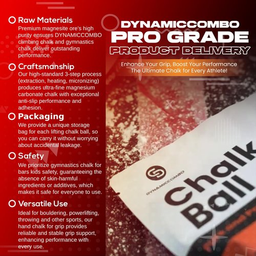 DYNAMICCOMBO Chalk Ball | Gym Chalk in Single-Pack Refillable Sock | Workout Chalk for Weightlifting, Gymnastics, Rock Climbing - 60g