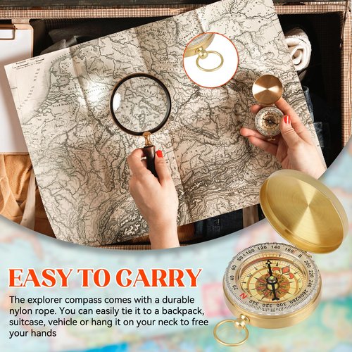 Camping Hiking Survival Compass Copper Clamshell Metal Compass Kids for Hiking Mini Whistle for Camping Hunting Outdoor Navigation Tool
