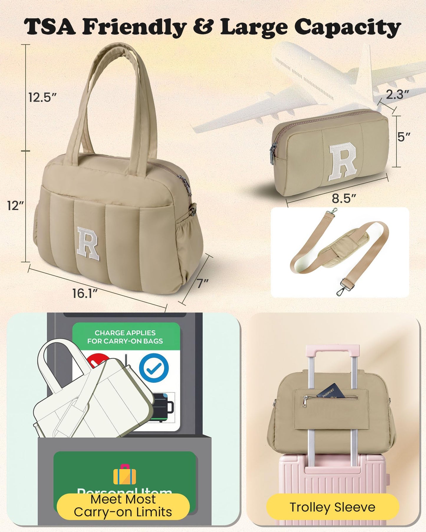 Vogewood Gifts for Women Mom Unique-Monogram Duffle Bag, Weekender Bags for Women，Overnight Bag with Wet Pocket，Lightweight Travel Bags Personalized Gym Tote with Makeup Pouch
