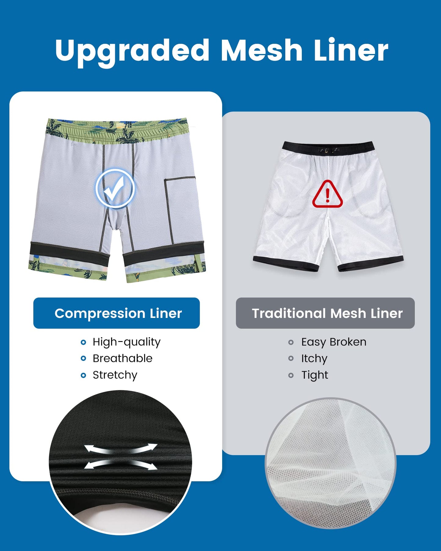maamgic Mens Swim Trunks with Compression Liner 7 Inch Inseam Mens Bathing Suit Quick Dry Swimming Trunks Swimsuit Plamtree Green X-Large
