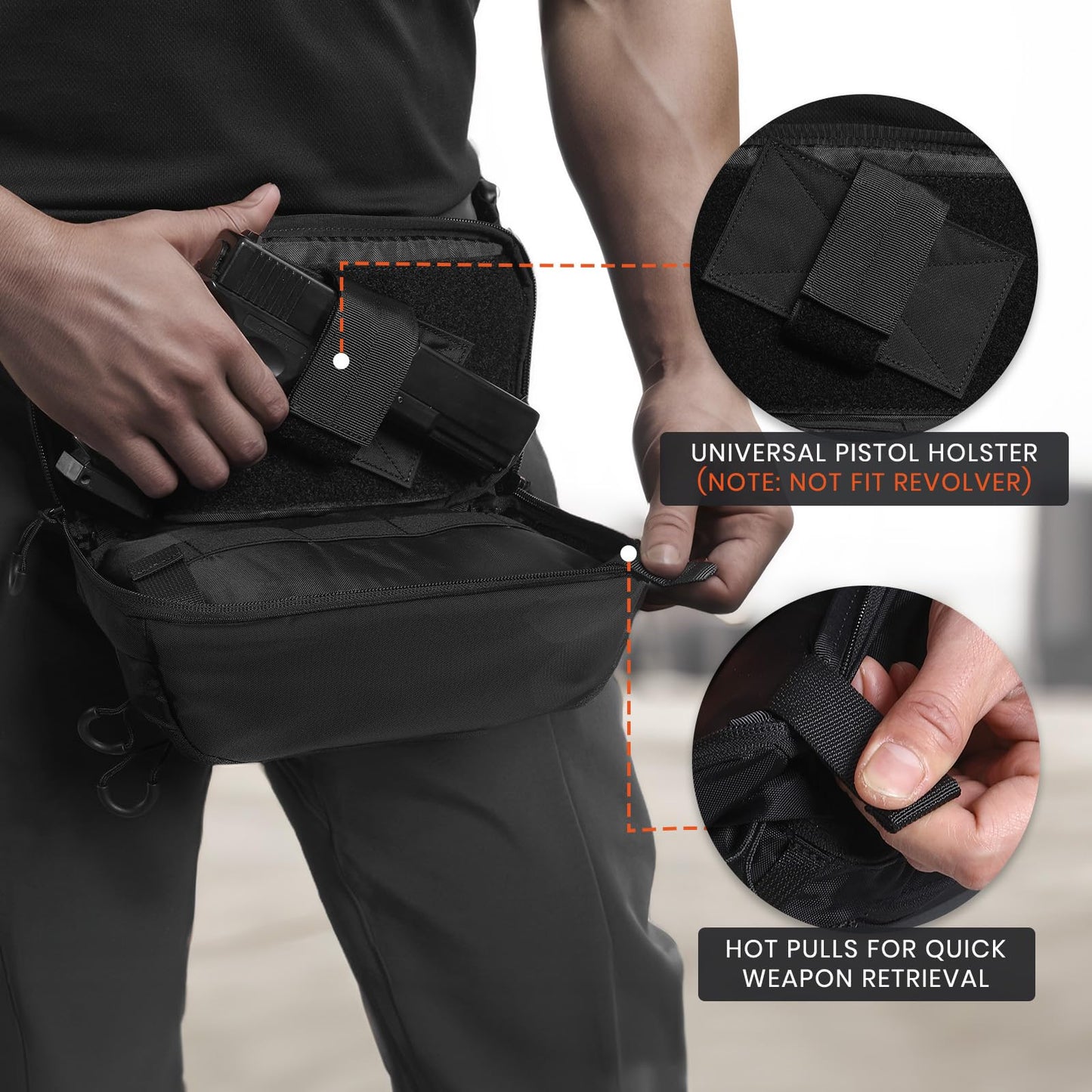 VOTAGOO GEAR Tactical CCW Fanny Bag, Concealed Carry Fanny Pack w/Adjustable Waist Belt Tactical Waist Bag Handgun Pouch with Universal Pistol Holster, Everyday Hip Pack for Men Travel Outdoor (Black)