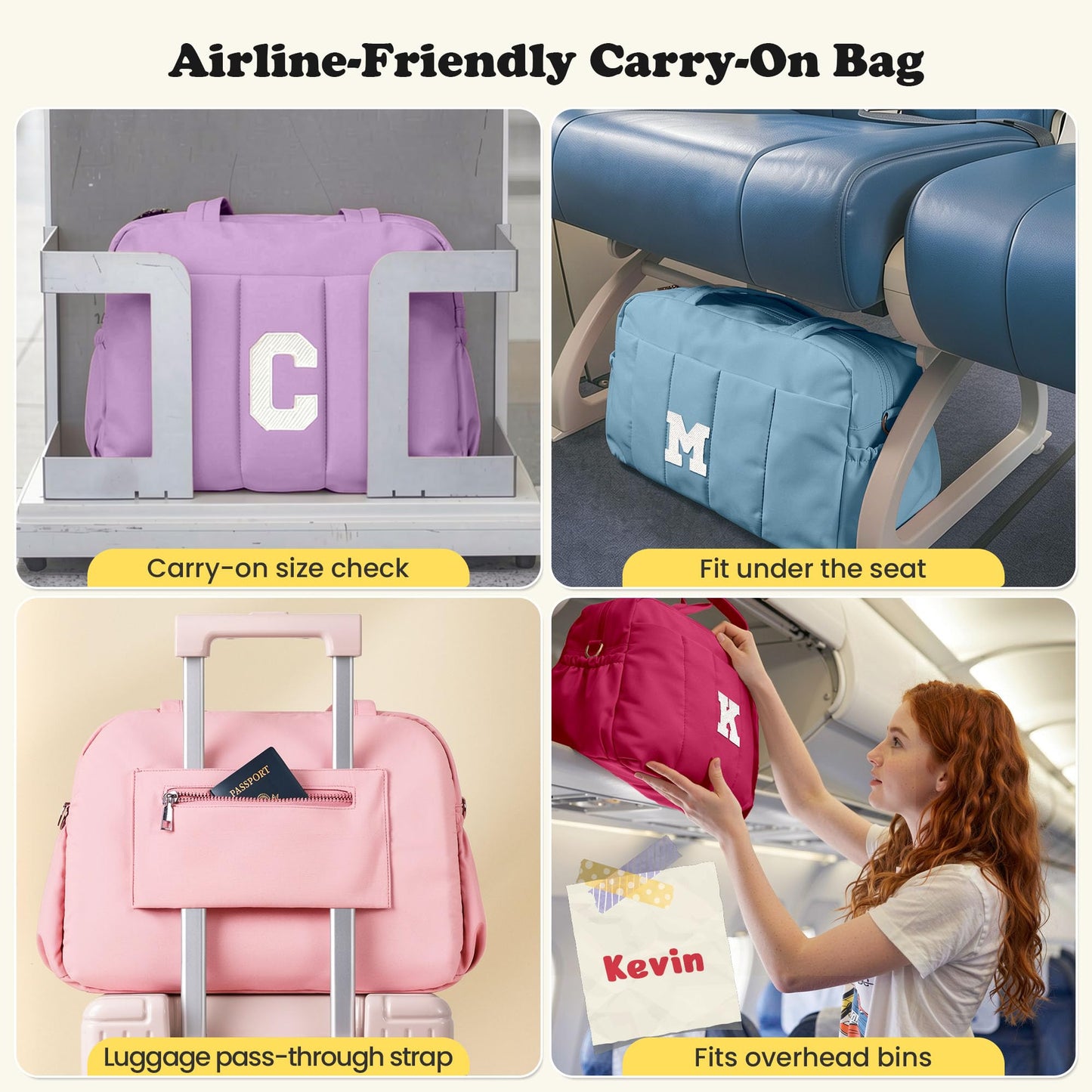 Vogewood Gifts for Teenage Girls-Gifts for Women Unique Initial Duffle Bag, Carry On Bags，Overnight Bag with Wet Pocket，Lightweight Travel Bags Personalized Gym Tote with Makeup Pouch