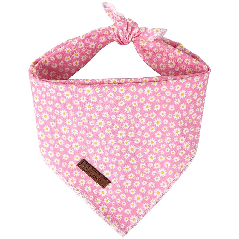 Summer Dog Bandana Hawaii Daisy Pink Cotton Triangle Bandana for Small Medium Dogs or Cats - Variation Daisy+S